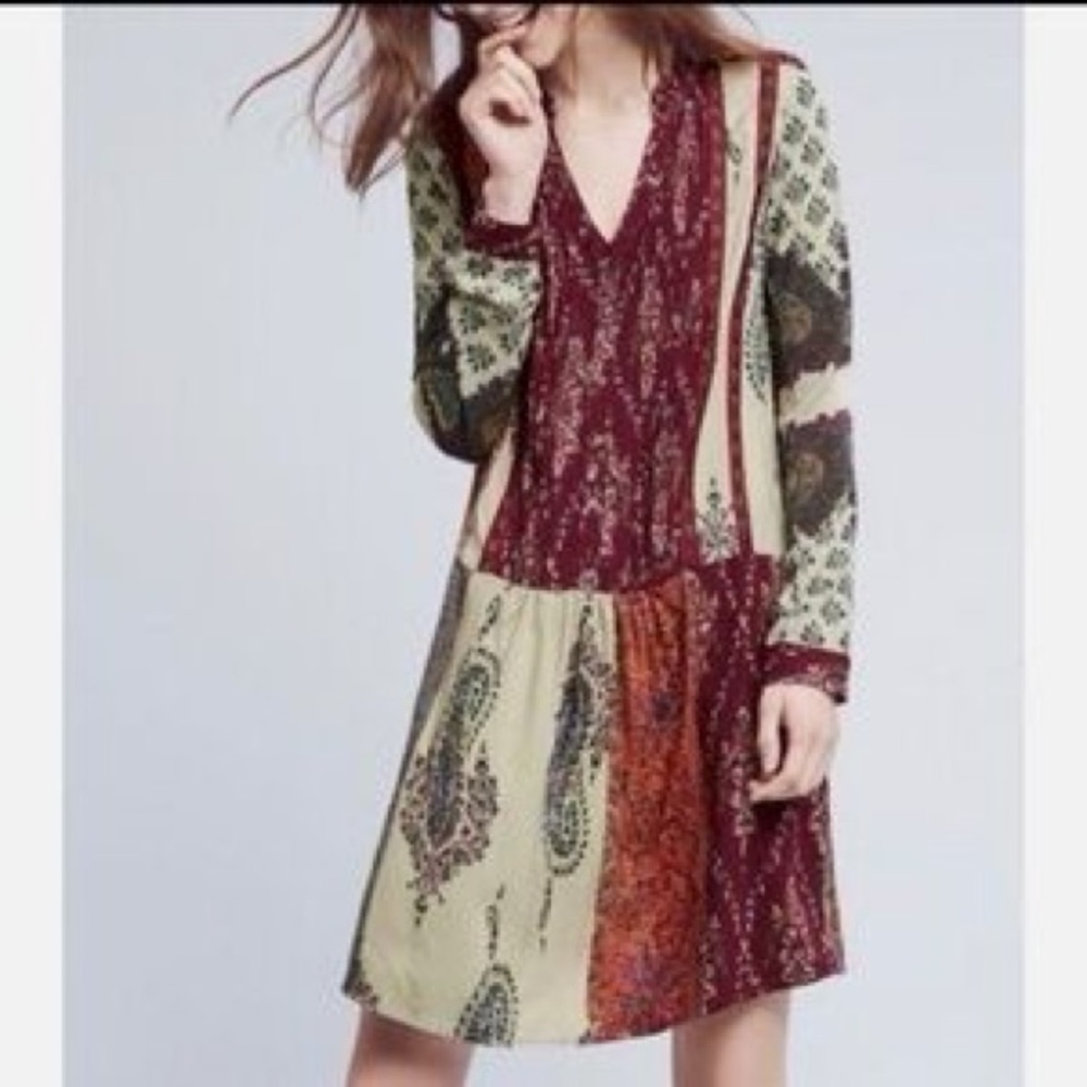 Anthropologie Tiny Gwen Paisley Patchwork Boho Long Sleeve Dress